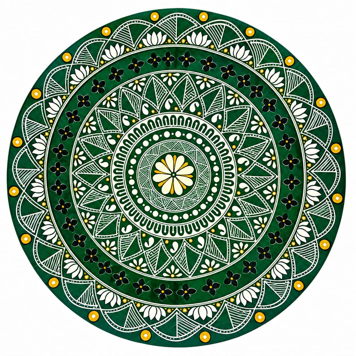 10" Round Floral Aipan Wall Art (Green)