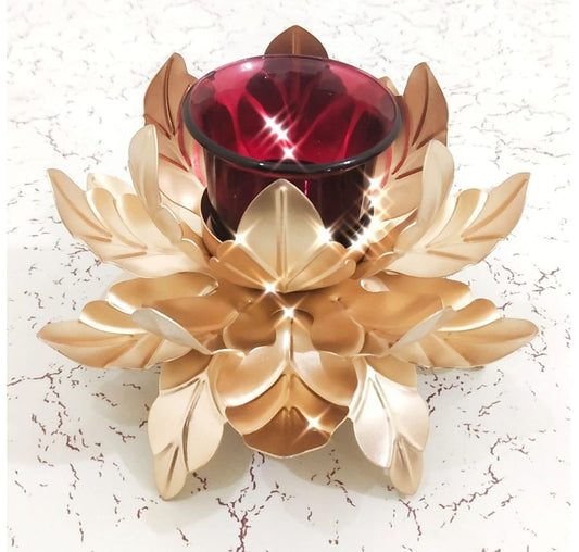 Moradabad Flower Tealight With Glass Wax Candle (Iron Made)