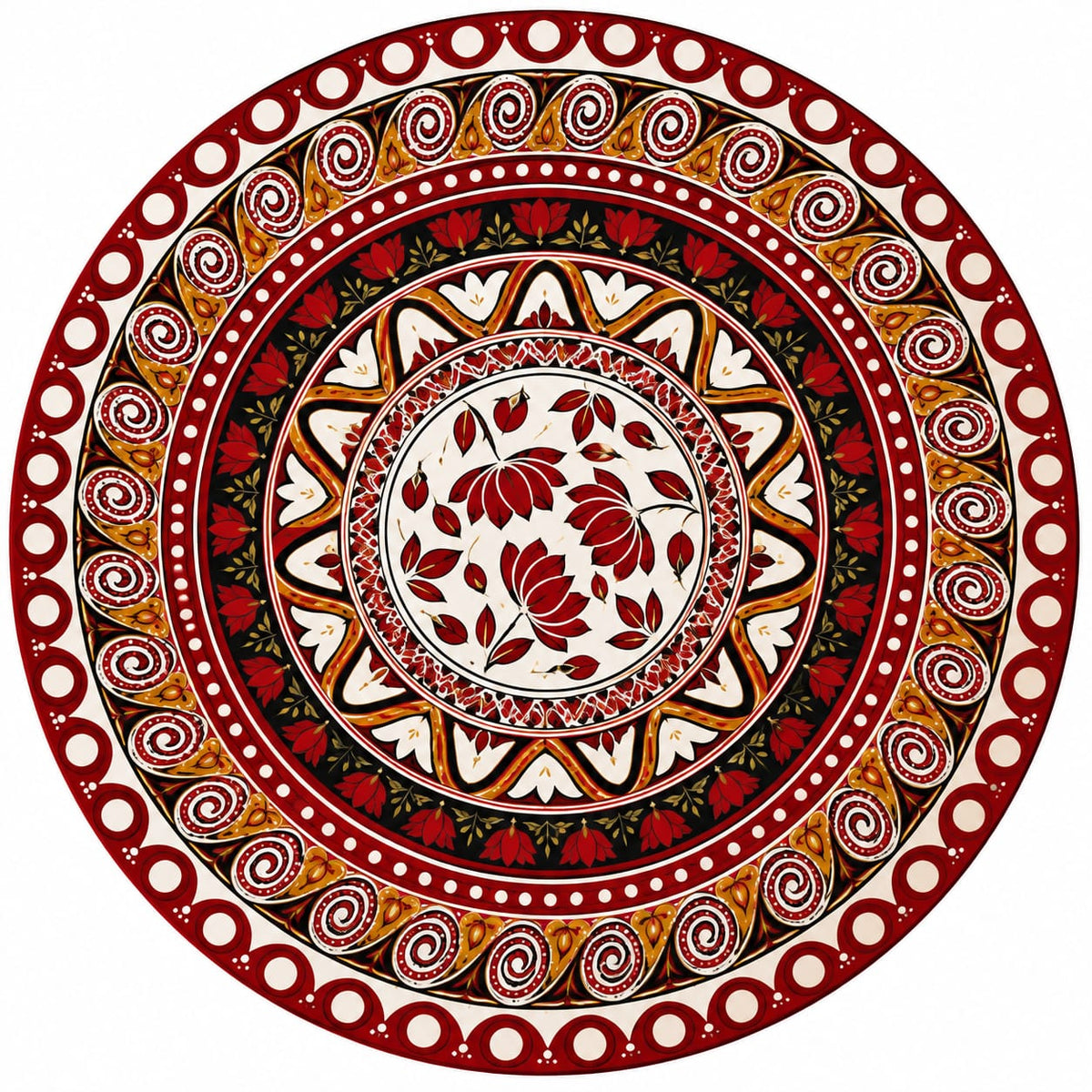 10" Round Floral Aipan Wall Art (Red)