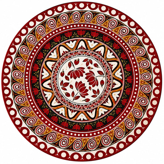 10" Round Floral Aipan Wall Art (Red)