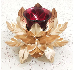Moradabad Flower Tealight With Glass Wax Candle (Iron Made)