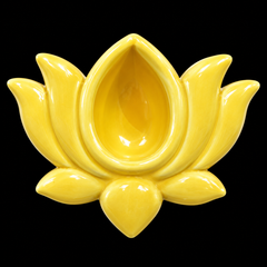 Blue Pottery Lotus Diya Yellow