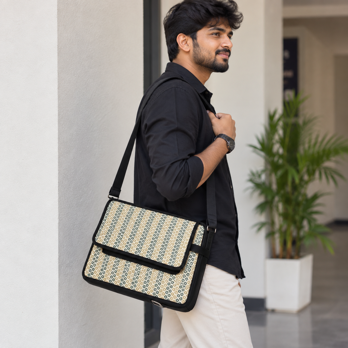 Madur Kathi Laptop Bag in Yellow & Black Colour