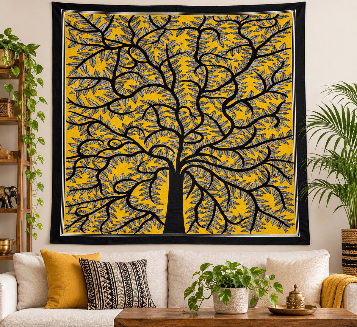 Colourful Yellow tree Madhubani Painting