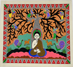 Buddha Under Bhodhi Tree Madhubani Painting
