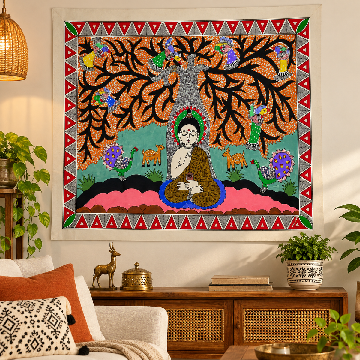 Buddha Under Bhodhi Tree Madhubani Painting