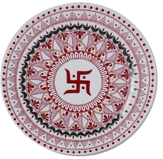 Round Swastik Aipan Wall Art (White)