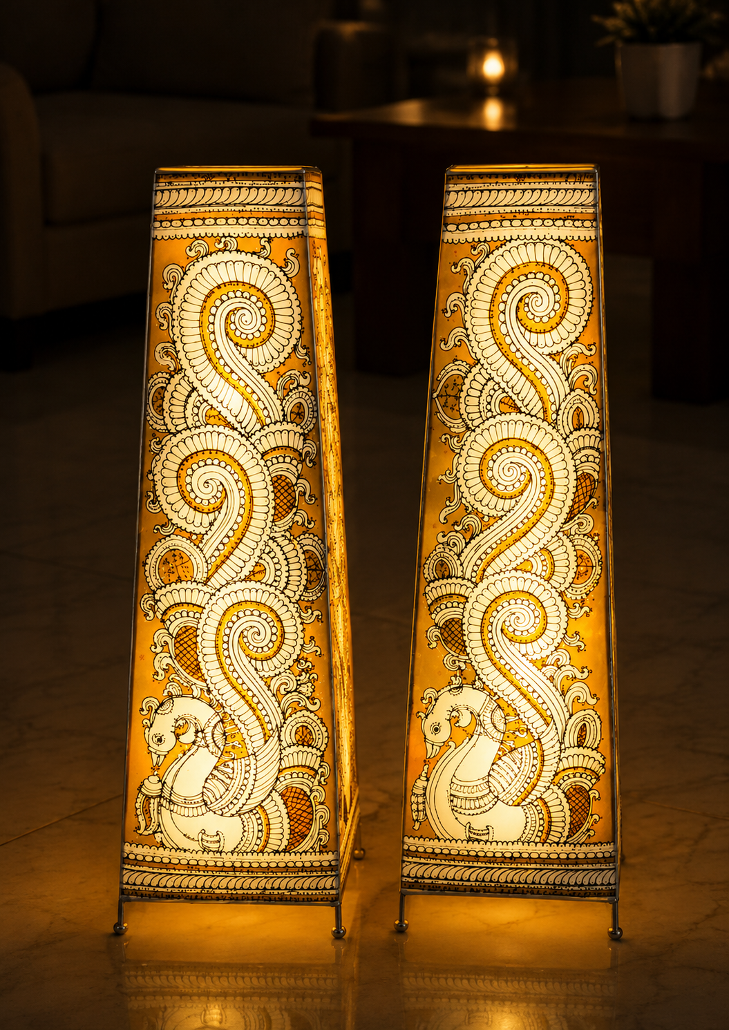 Andhra Pradesh Leather Puppetry Designer Decorative Showpiece Lamp (Set of 2)