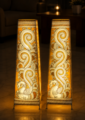 Andhra Pradesh Leather Puppetry Designer Decorative Showpiece Lamp (Set of 2)