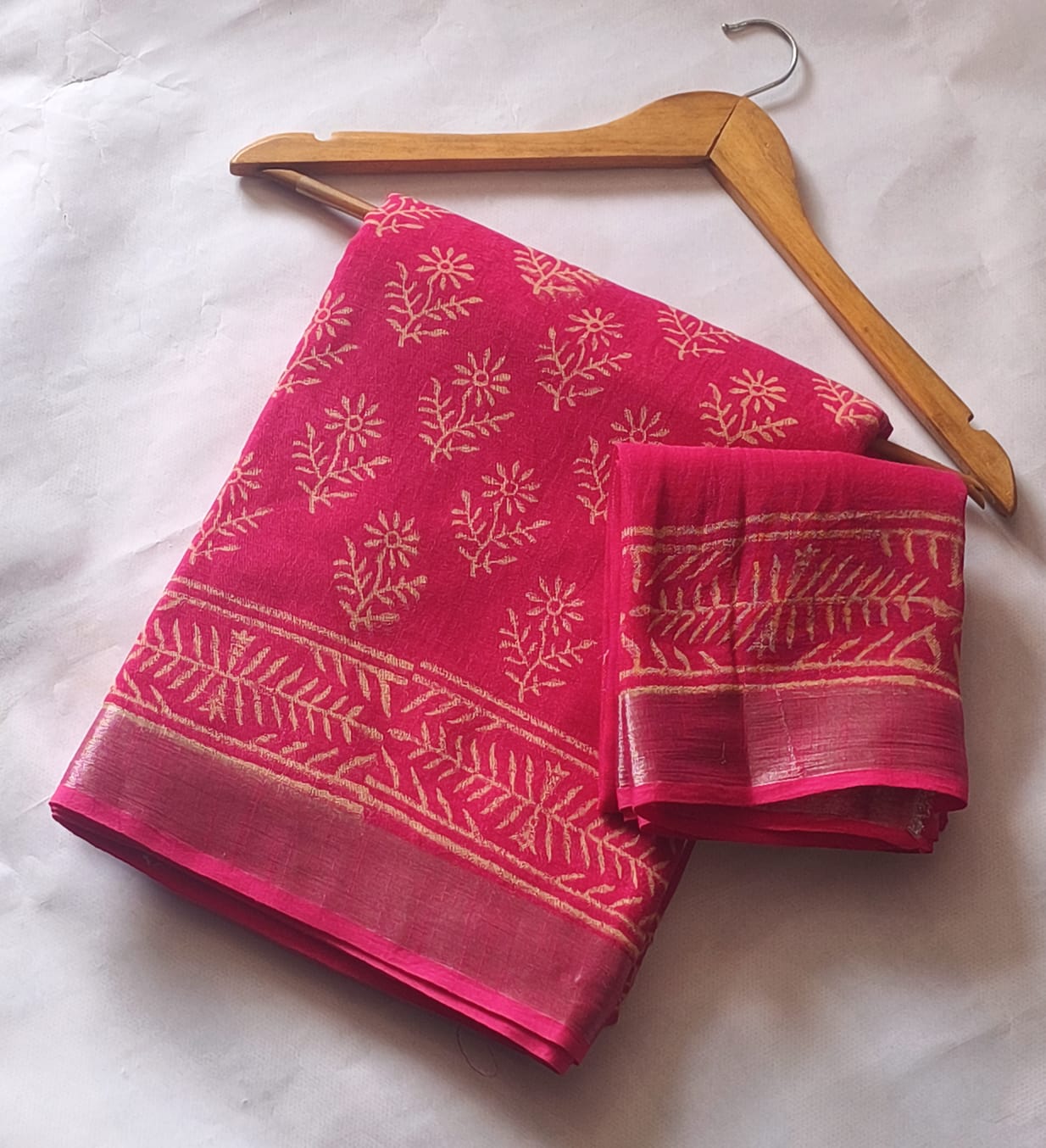 Bagru Hand Block Printed Linen Saree With Blouse