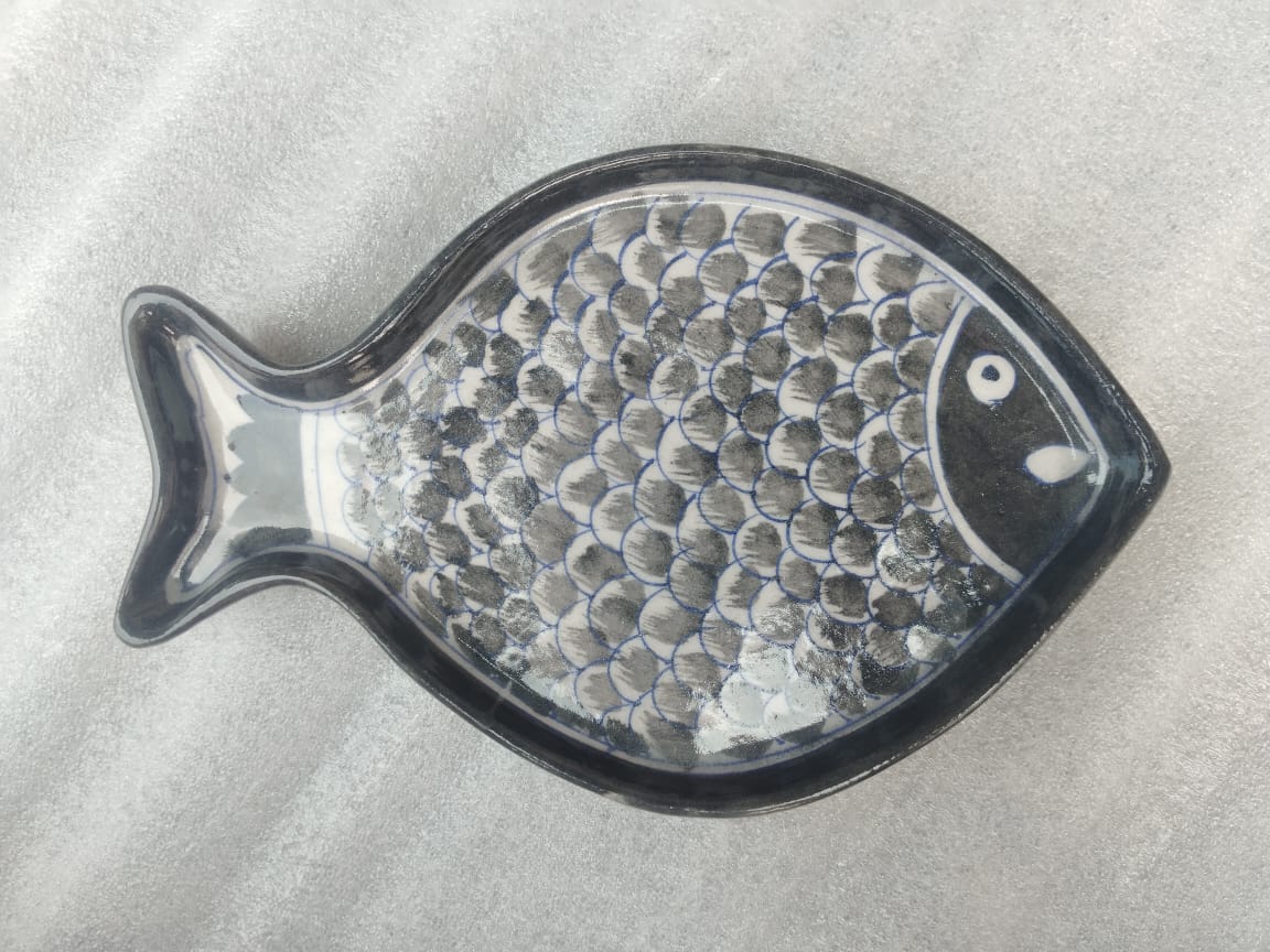 Blue Pottery Fish Wall Hanging