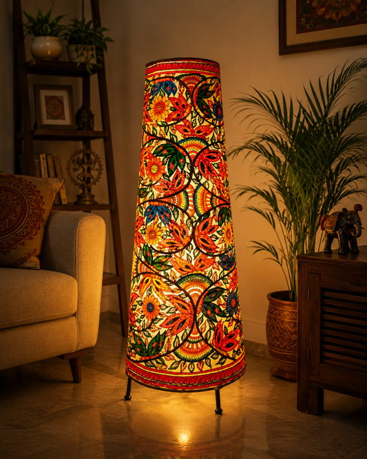 Leather Puppetry Handpanited Flower Floor Lampshade