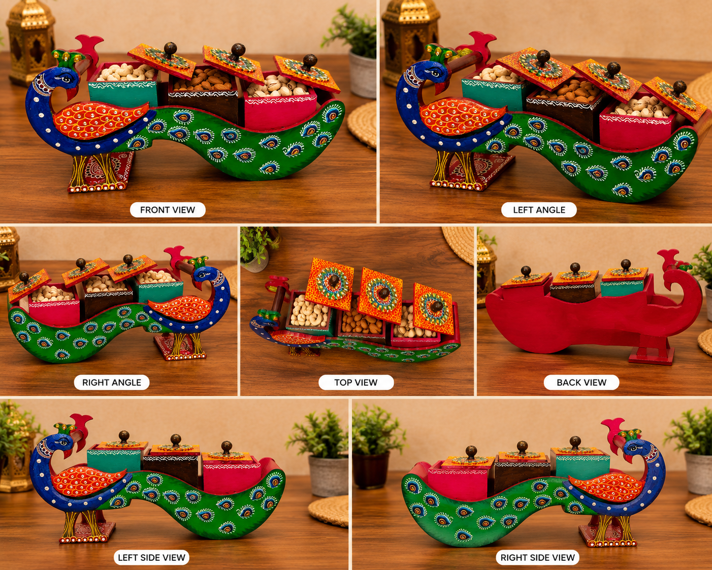 Peacock Design Wooden Dry Fruit Box