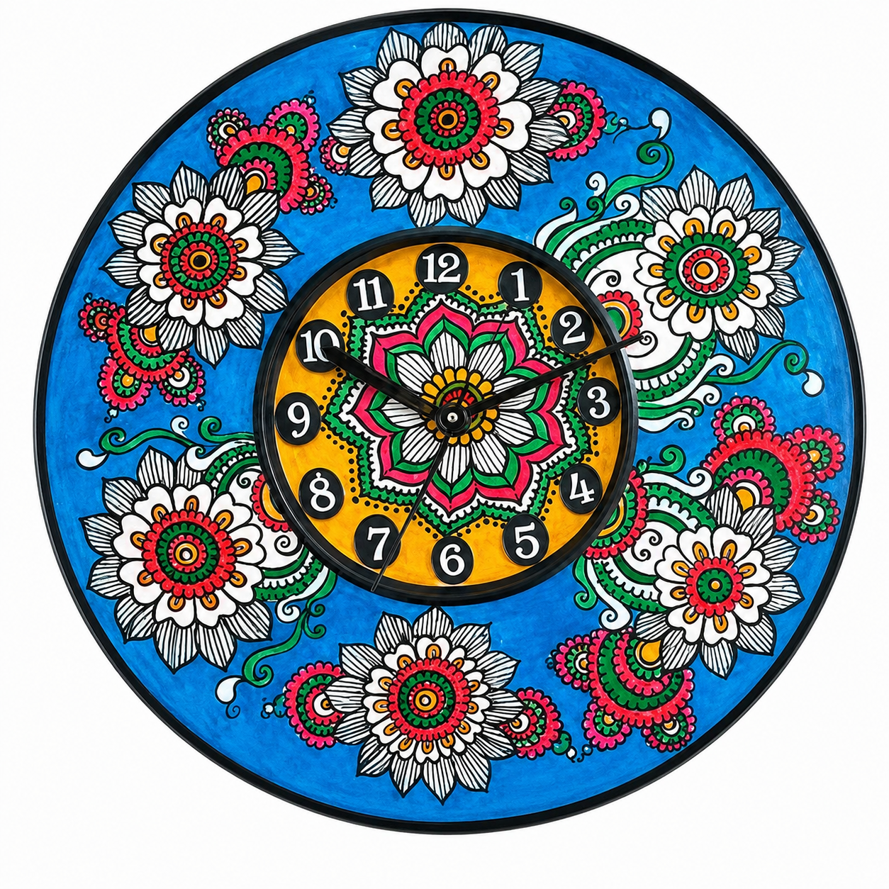 Blue Leather handpainted flower Design clock