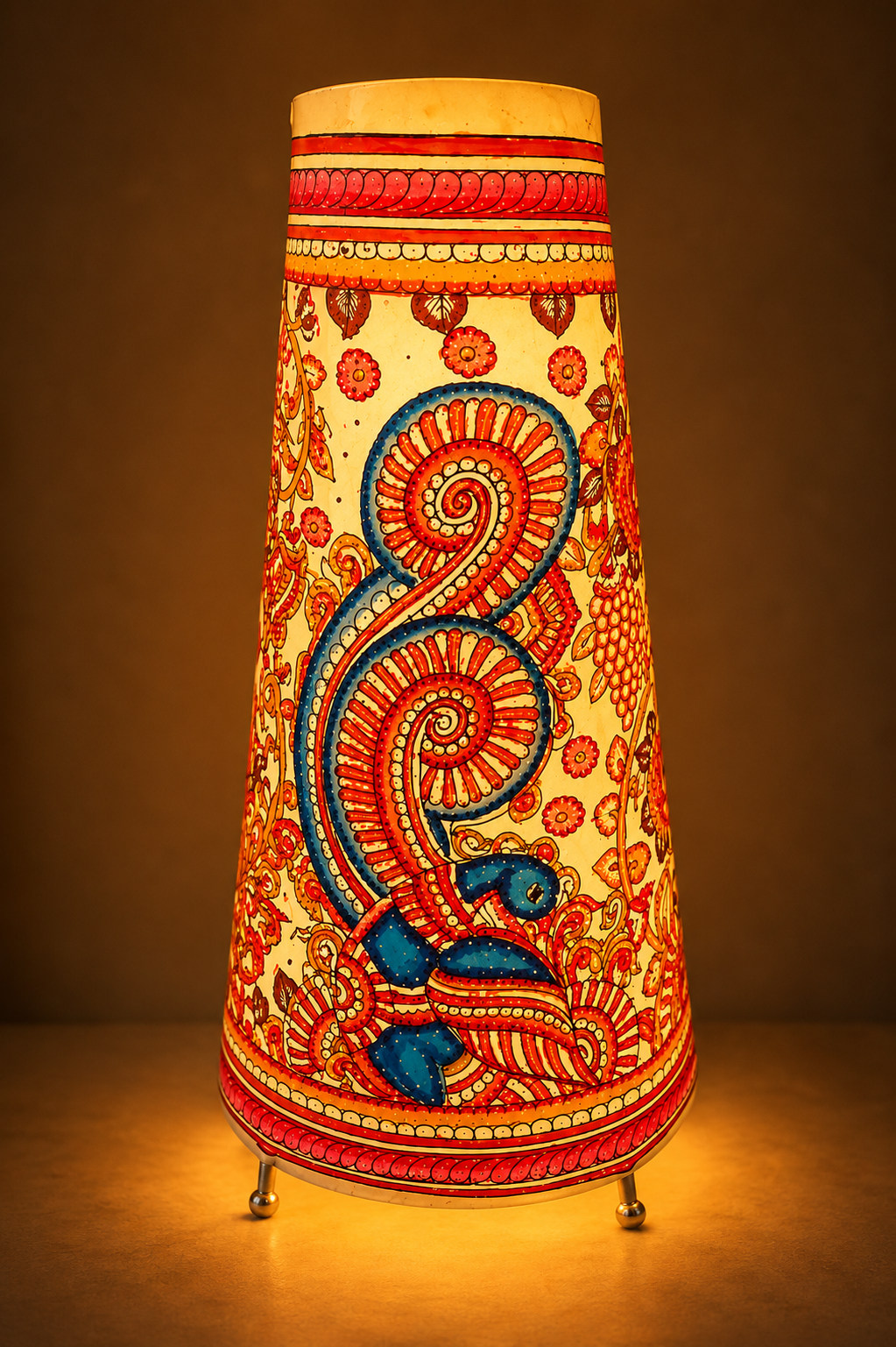 Andhra Pradesh Leather Puppetry Peacock Printed Decorative Showpiece Lamp