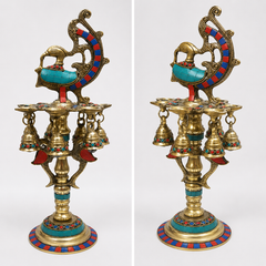 Brass Finish Peacock Design With Stonework Diya