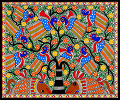 Beautiful Cluster Of Peacocks Madhubani Painting