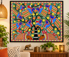 Beautiful Cluster Of Peacocks Madhubani Painting