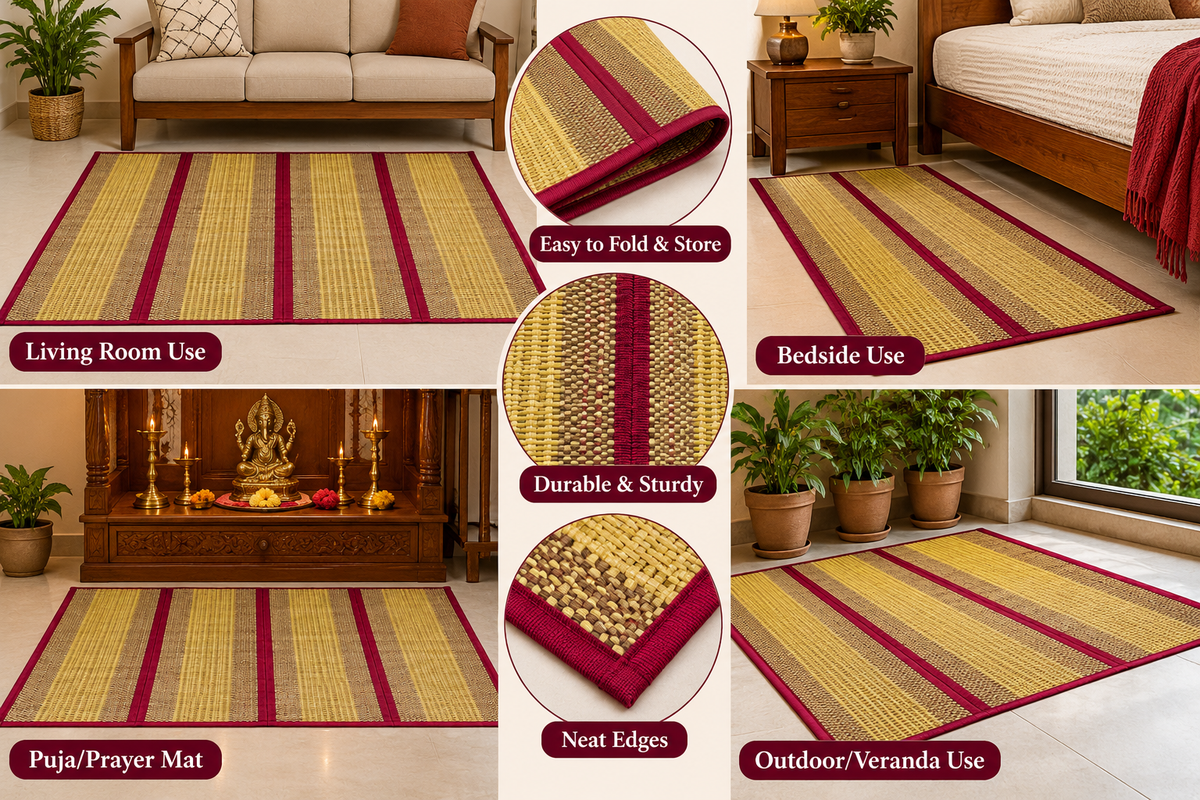 Beautiful Beige & Maroon Madur Kathi Mat
