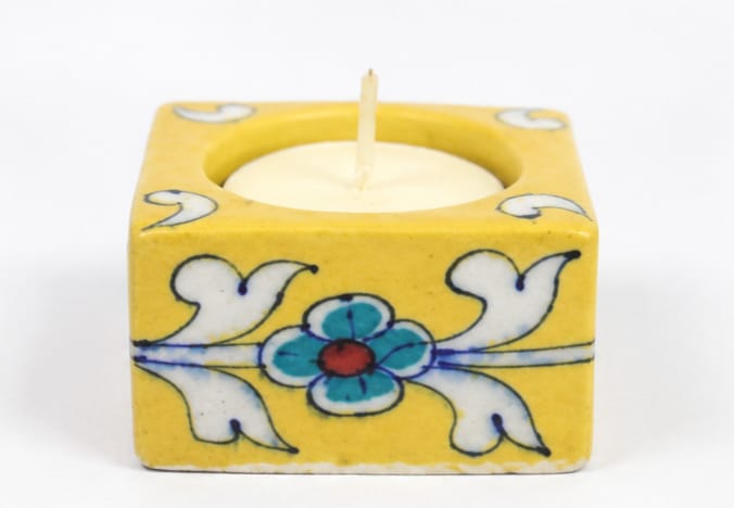Handmade Blue Pottery of Jaipur Candle Stand (Set of 4)