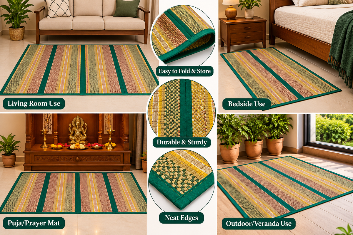 Beautiful Beige & Green Madur Kathi Mat