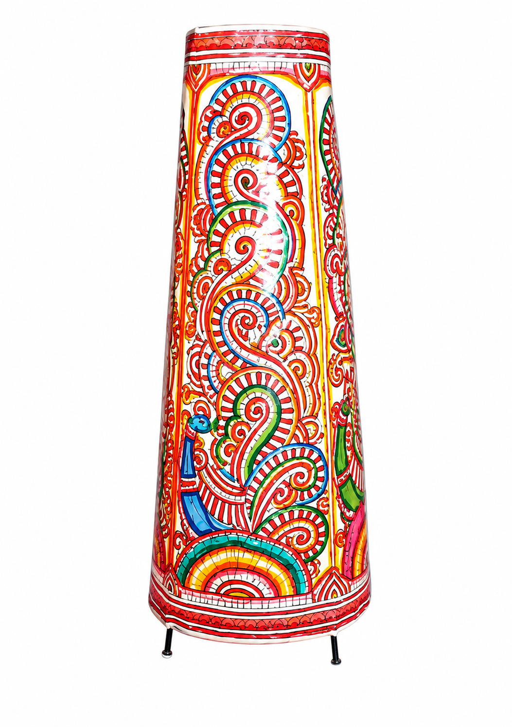 Andhra Pradesh Leather Puppetry Lamp Shade Peacock Wings Colorful Print