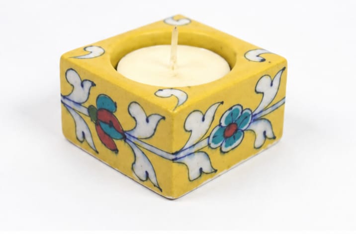 Handmade Blue Pottery of Jaipur Candle Stand (Set of 4)