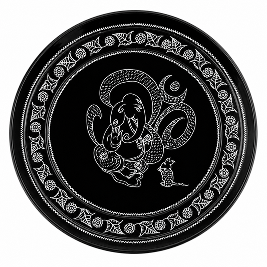 Handmade Eco-friendly Beautiful Black Pottery of Nizamabad Round Shaped Wall Hanging Of Lord Ganesha