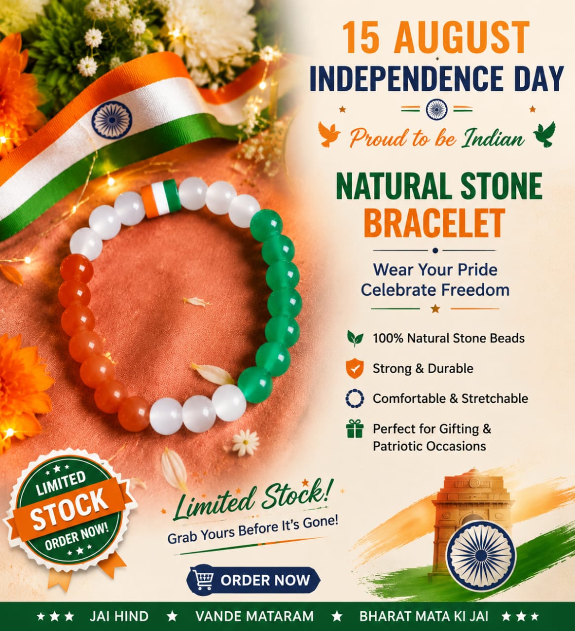 AGATES 15 AUGUST INDEPENDENCE DAY BRACELET