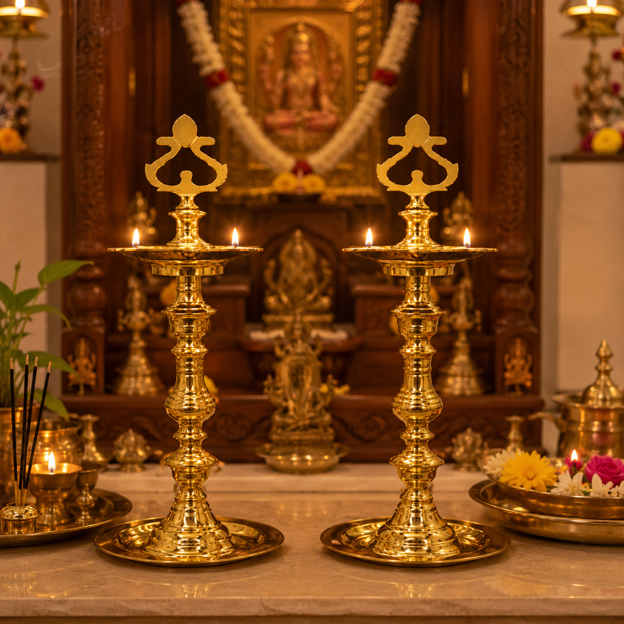 Nachiarkoil Brass lamps - 16 Inches - 2.5kg - Set of 2
