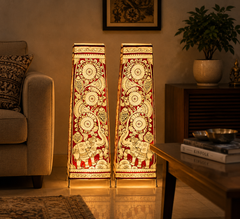 Andhra Pradesh Leather Puppetry Floral Printed Decorative Showpiece Lamp (Set of 2)