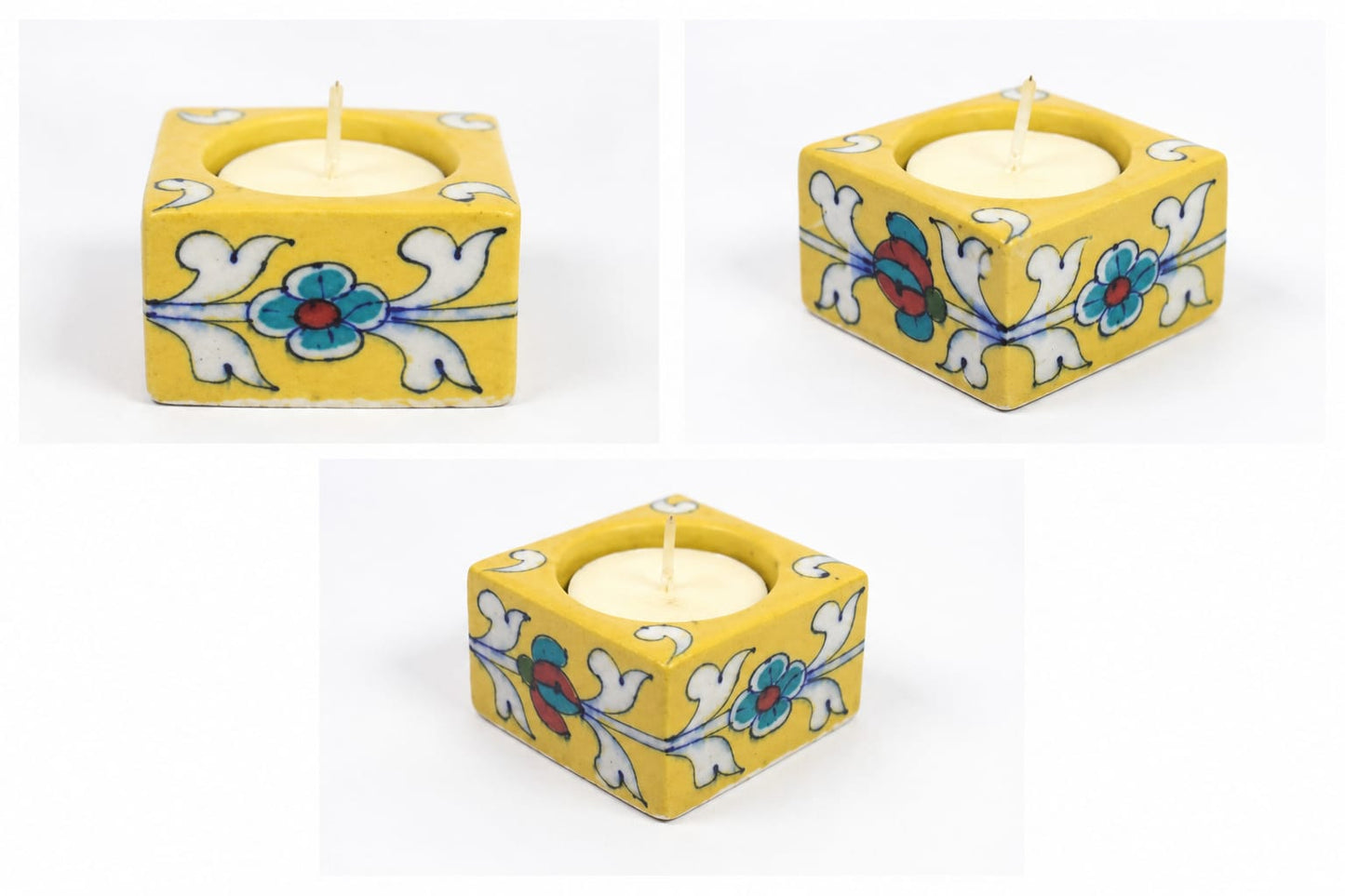 Handmade Blue Pottery of Jaipur Candle Stand (Set of 4)