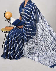 Bagru Natural Hand Block Print Cotton Mulmul Saree With Blouse Style 6
