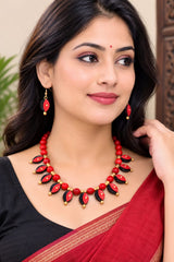 Latest Handmade Molela Terracotta Clay Jewellery Set in Beautiful Red Colour