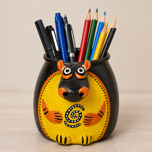 Handmade Beautiful Black Pottery of Nizamabad Buffalo Shape Pen Stand