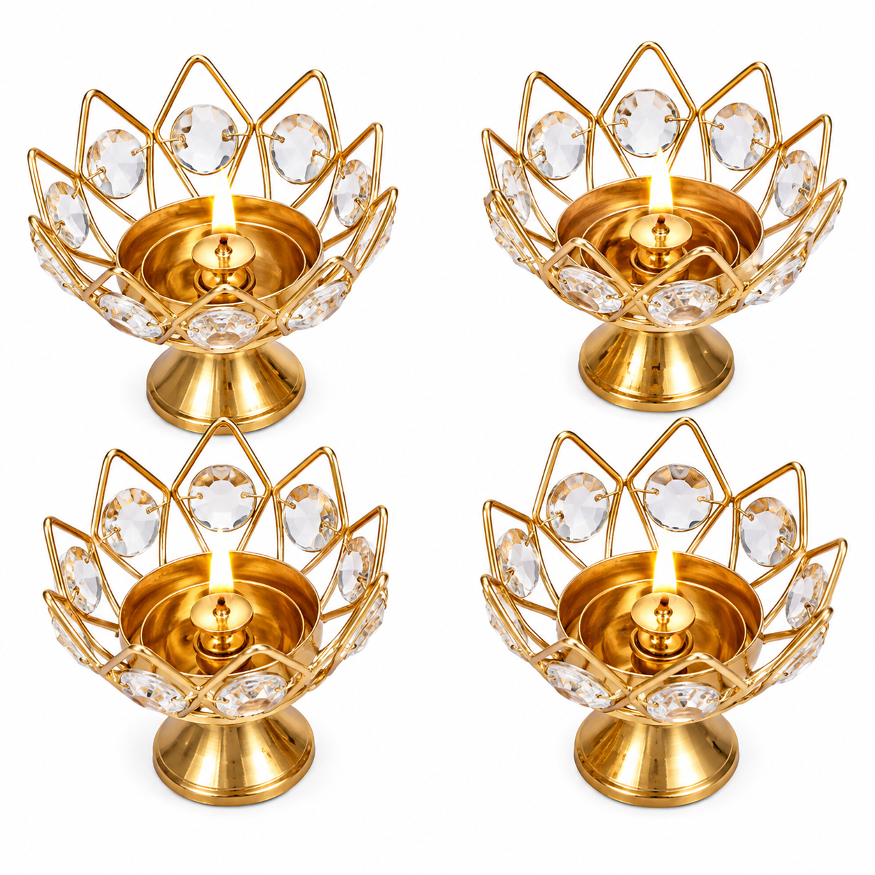 Iron+Crystal Table Top Diyas Set of 4