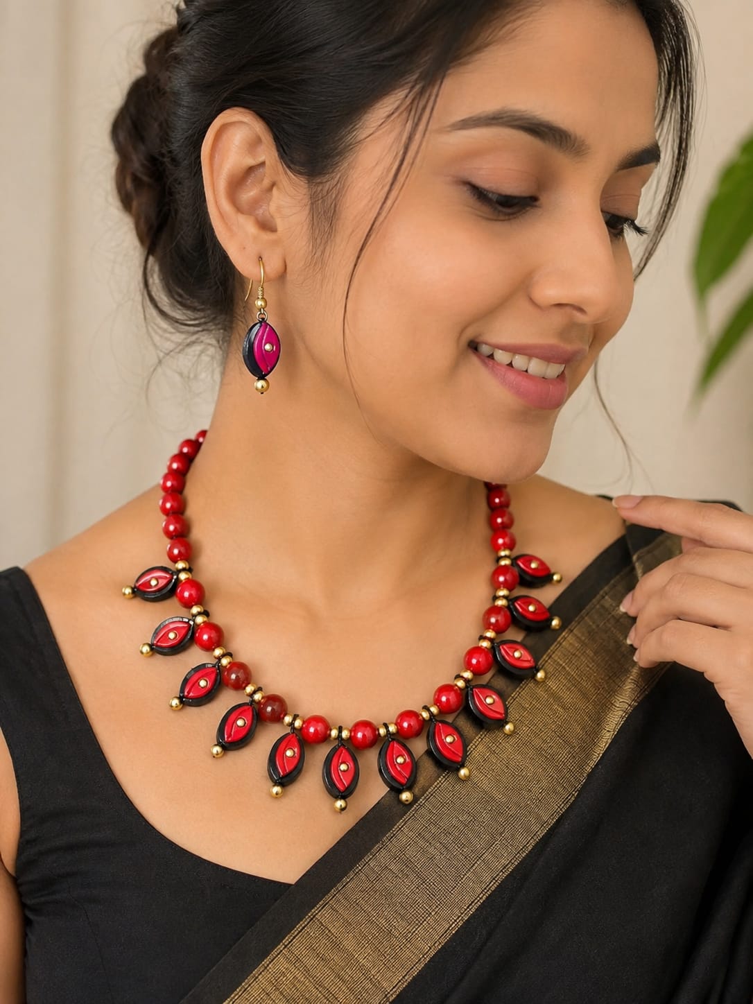 Latest Handmade Molela Terracotta Clay Jewellery Set in Beautiful Red Colour