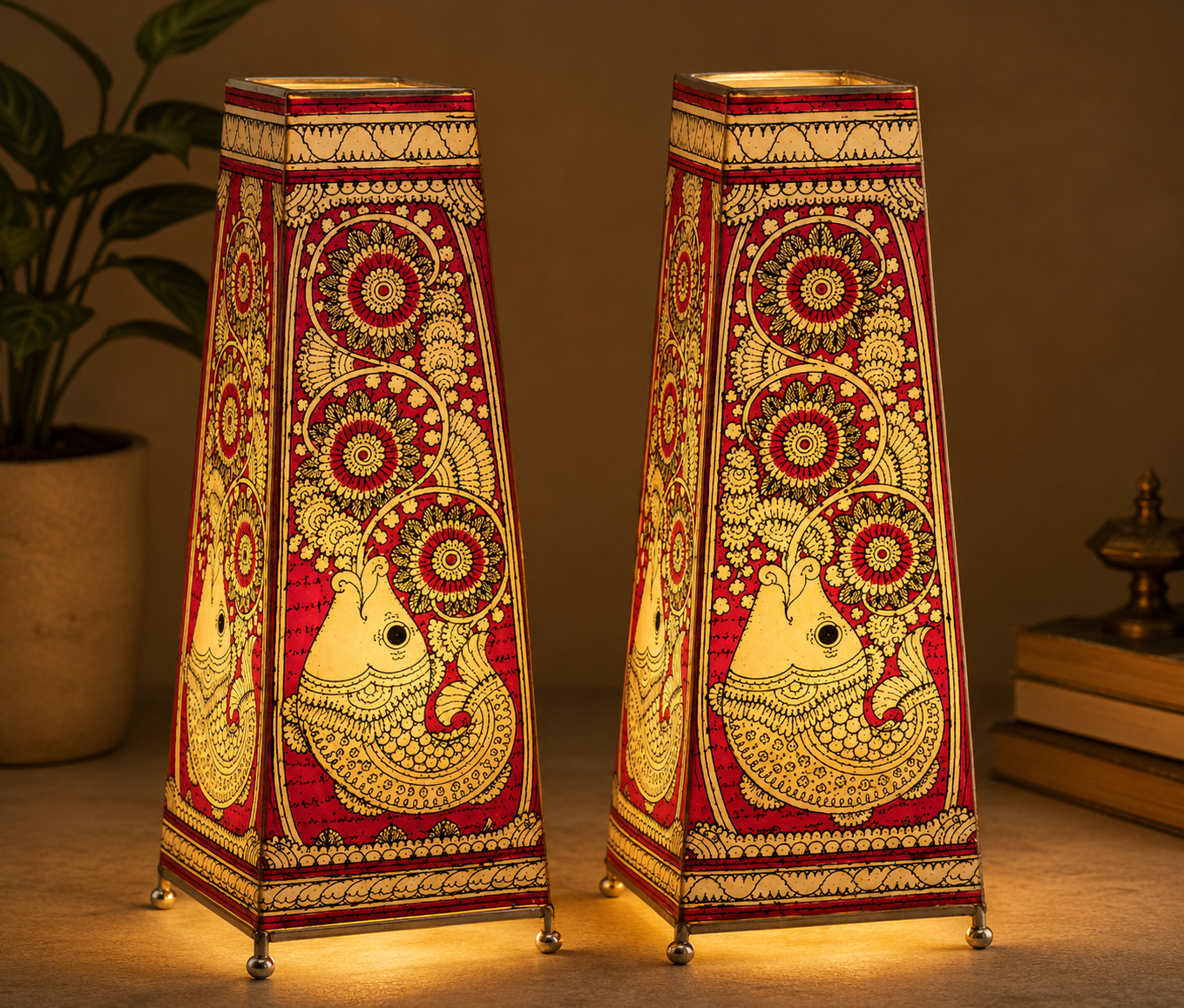 Andhra Pradesh Leather Puppetry Decorative Showpiece Lamp (Set of 2)