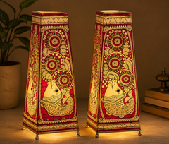 Andhra Pradesh Leather Puppetry Decorative Showpiece Lamp (Set of 2)