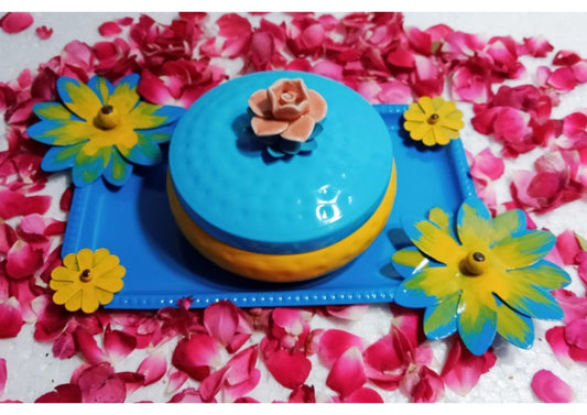 Beautiful Floral Tray With 1 Jar (Iron Made)