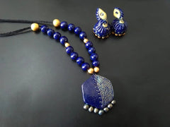 Handmade Molela Terracotta Clay Jewellery Set in Beautiful Blue Colour