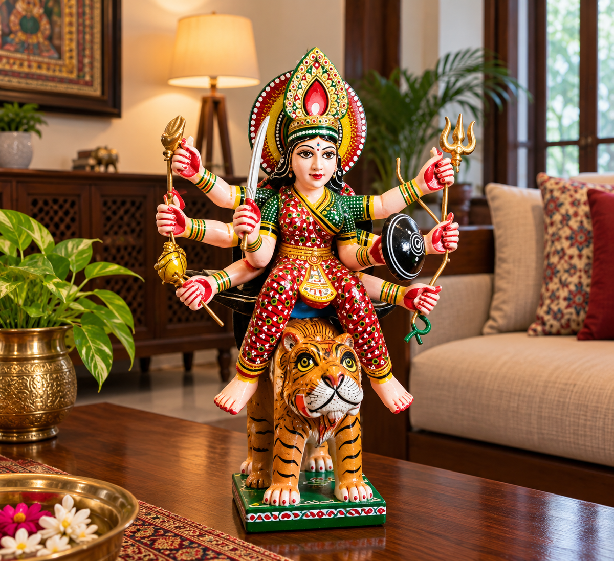Varanasi Wooden Lacquerware Colorful Statue of Maa Durga