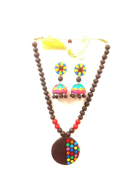 Multi-color Bankura Panchmura Terracotta Craft Necklace Jewellery Set