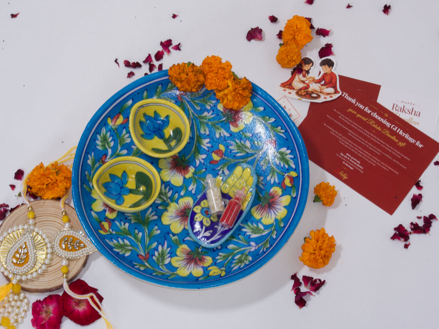 Jaipur Blue Pottery Bhaiya Bhabhi Rakhi Gift Hamper