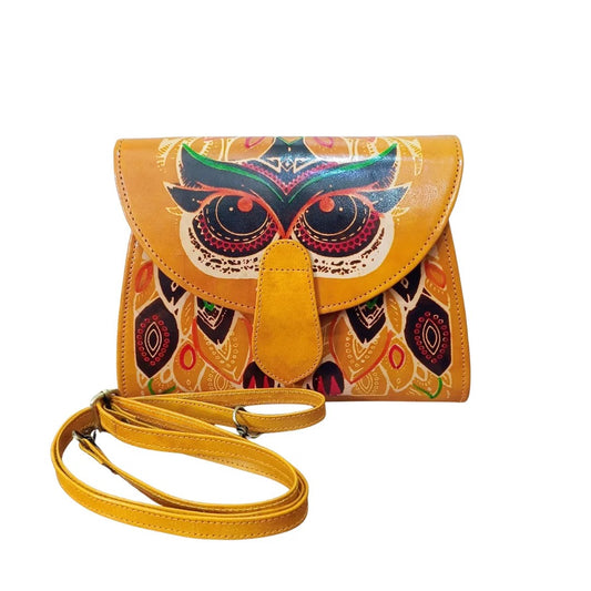 Genuine Pure Leather Handcrafted Handtooled Bag owl Sling