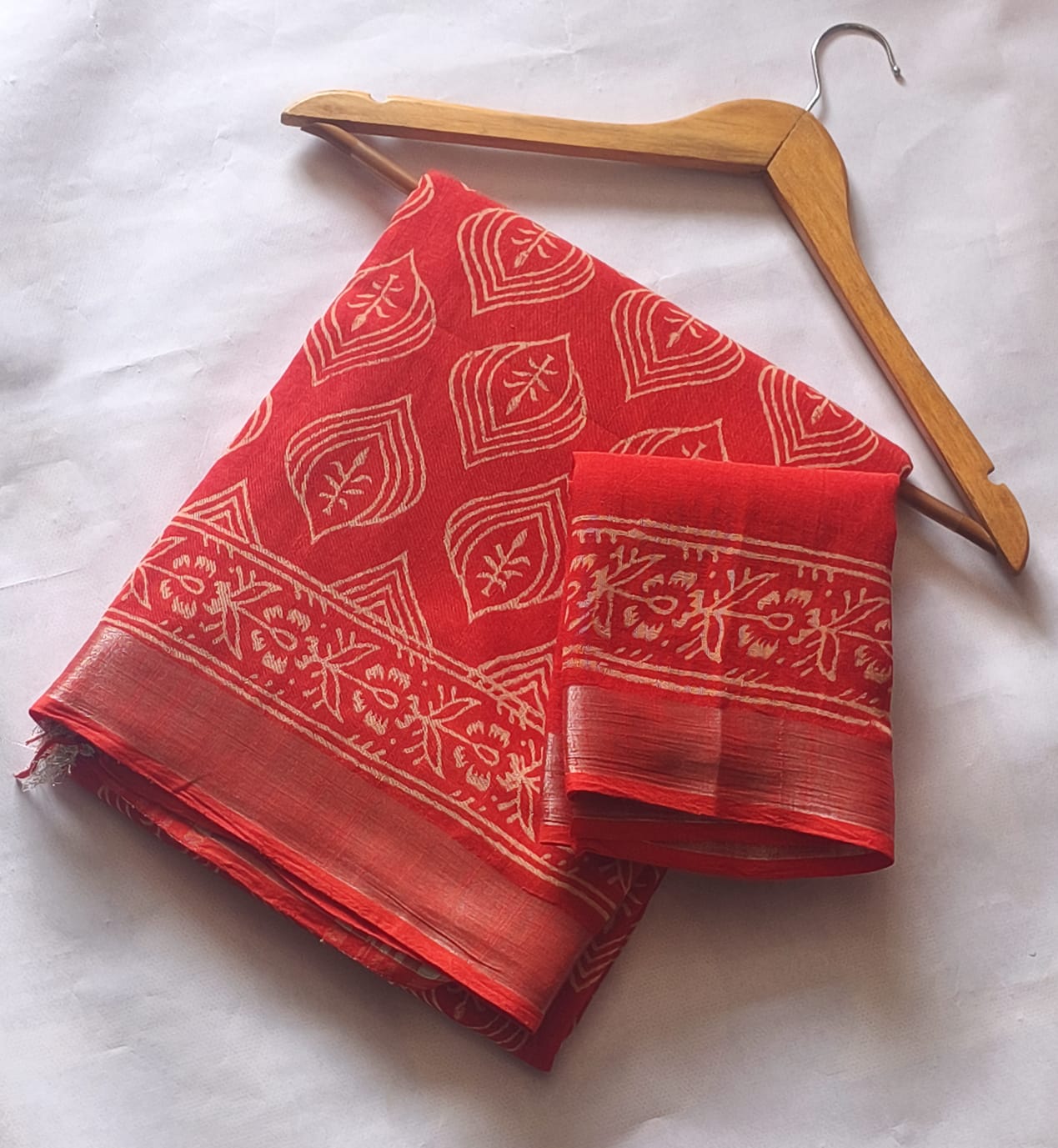 Bagru Hand Block Printed Linen Saree With Blouse