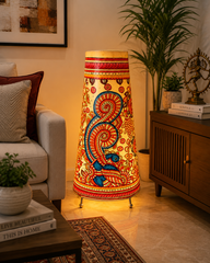 Andhra Pradesh Leather Puppetry Peacock Printed Decorative Showpiece Lamp