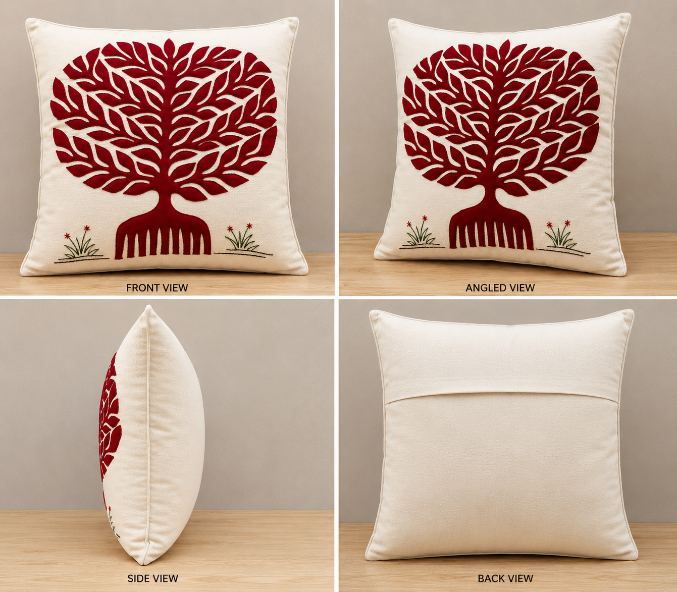 Red Banyan Tree Pipli Appliquie Cushion Cover Single Piece (16