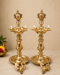Nachiarkoil Brass lamp with sangusakaram - 14 Inches -Set of 2
