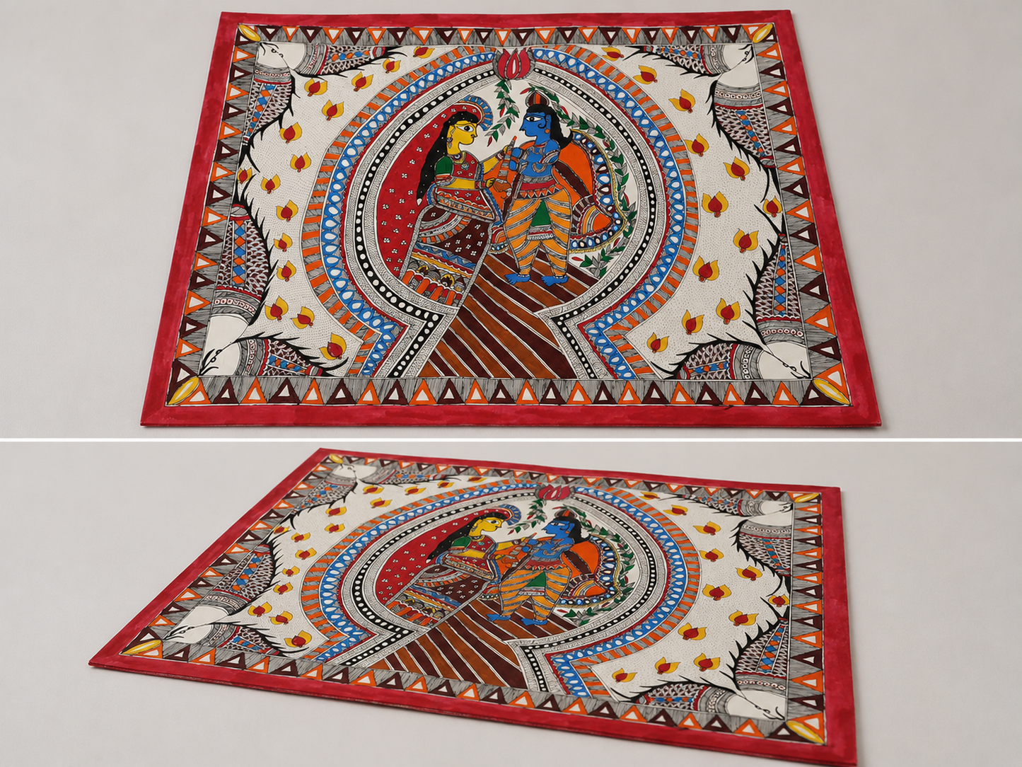 Krishna And Radha In Brindavan Madhubani Painting